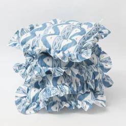 Cushions<Mrs. Alice Frilled Blue Ikat Seat Pad Cushions (Set of 4)
