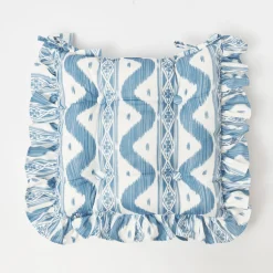 Cushions<Mrs. Alice Frilled Blue Ikat Seat Pad Cushion