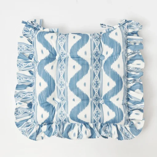 Cushions<Mrs. Alice Frilled Blue Ikat Seat Pad Cushion