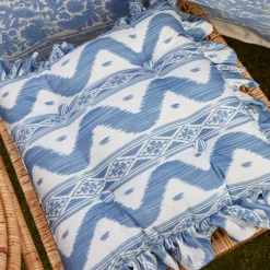 Cushions<Mrs. Alice Frilled Blue Ikat Seat Pad Cushion