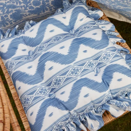 Cushions<Mrs. Alice Frilled Blue Ikat Seat Pad Cushion