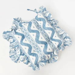 Cushions<Mrs. Alice Frilled Blue Ikat Seat Pad Cushion