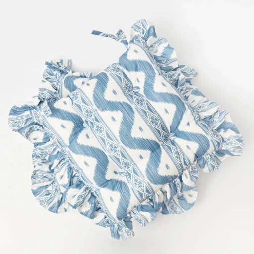Cushions<Mrs. Alice Frilled Blue Ikat Seat Pad Cushion