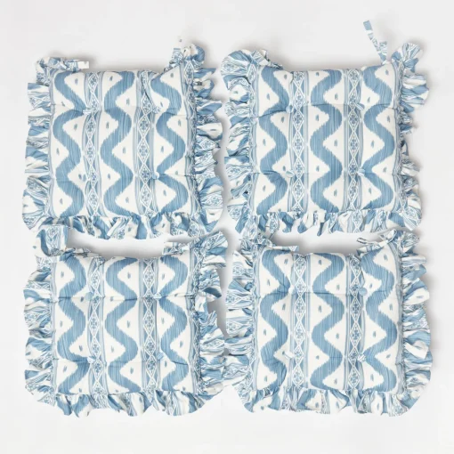 Cushions<Mrs. Alice Frilled Blue Ikat Seat Pad Cushions (Set of 4)