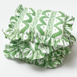 Cushions<Mrs. Alice Frilled Green Ikat Seat Pad Cushion (Set of 4)