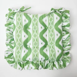 Cushions<Mrs. Alice Frilled Green Ikat Seat Pad Cushion