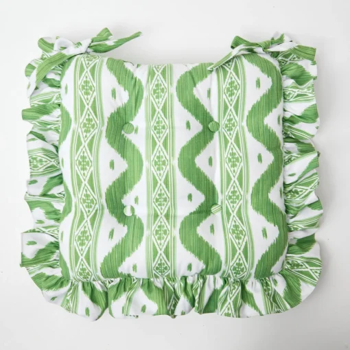 Cushions<Mrs. Alice Frilled Green Ikat Seat Pad Cushion