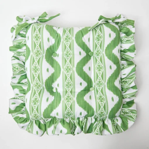 Cushions<Mrs. Alice Frilled Green Ikat Seat Pad Cushion (Set of 4)