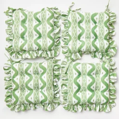 Cushions<Mrs. Alice Frilled Green Ikat Seat Pad Cushion