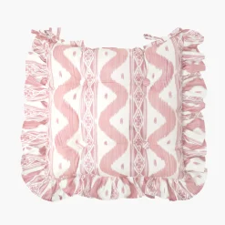 Cushions<Mrs. Alice Frilled Pink Ikat Seat Pad Cushion