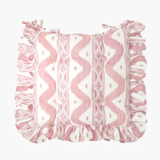 Cushions<Mrs. Alice Frilled Pink Ikat Seat Pad Cushion