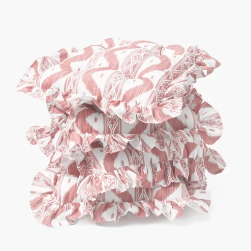 Cushions<Mrs. Alice Frilled Pink Ikat Seat Pad Cushions (Set of 4)
