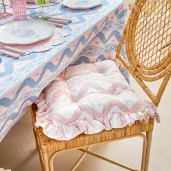 Cushions<Mrs. Alice Frilled Pink Ikat Seat Pad Cushions (Set of 4)