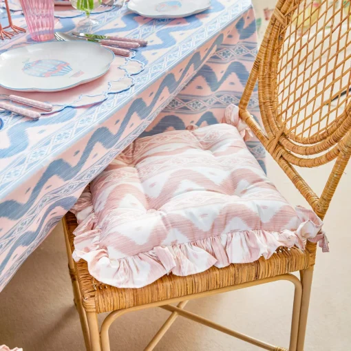Cushions<Mrs. Alice Frilled Pink Ikat Seat Pad Cushions (Set of 4)