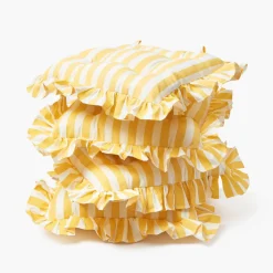Cushions<Mrs. Alice Frilled Yellow Stripe Seat Pad Cushions (Set of 4)