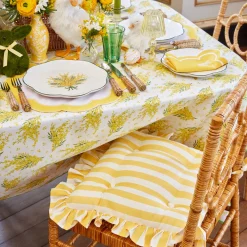 Cushions<Mrs. Alice Frilled Yellow Stripe Seat Pad Cushions (Set of 4)