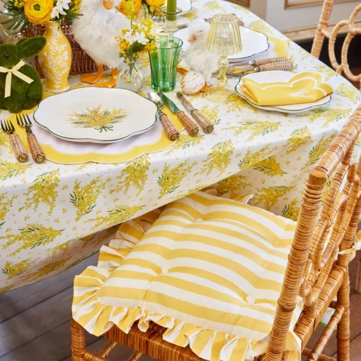 Cushions<Mrs. Alice Frilled Yellow Stripe Seat Pad Cushions (Set of 4)
