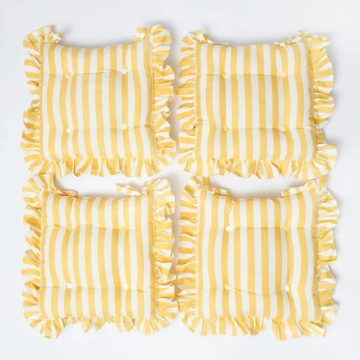 Cushions<Mrs. Alice Frilled Yellow Stripe Seat Pad Cushions (Set of 4)