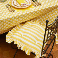Cushions<Mrs. Alice Frilled Yellow Stripe Seat Pad Cushions (Set of 4)