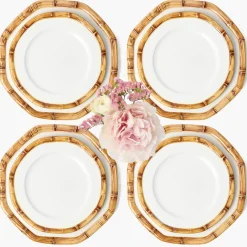 Crockery Sets<Mrs. Alice Geometric Bamboo Dinner & Starter Plates (Set of 8)