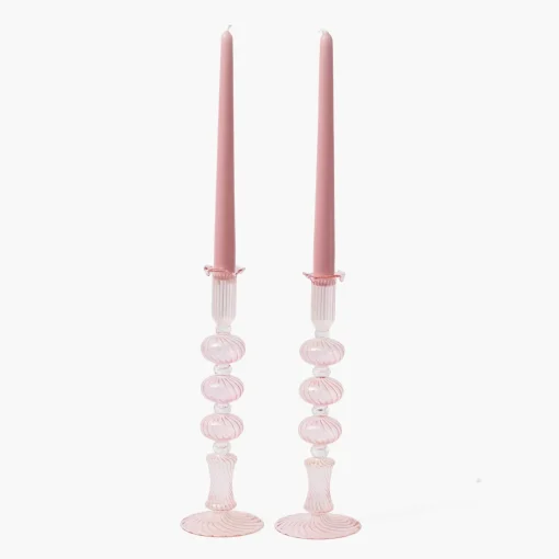 Summer Candleware | Candle Holders<Mrs. Alice Gisele Pink Candle Holder (Pair)