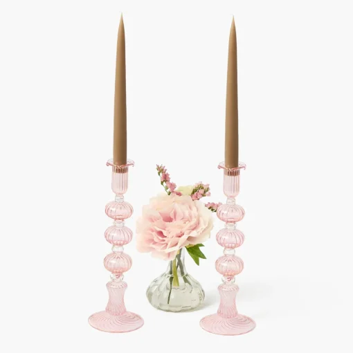 Summer Candleware | Candle Holders<Mrs. Alice Gisele Pink Candle Holder (Pair)