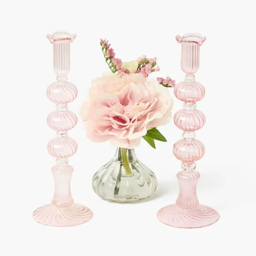 Summer Candleware | Candle Holders<Mrs. Alice Gisele Pink Candle Holder (Pair)