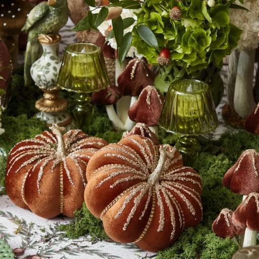 Autumn Decorations<Mrs. Alice Glitter Velvet Pumpkin Family