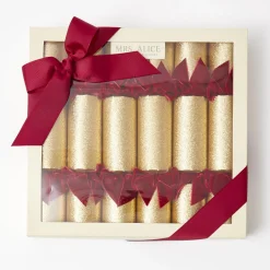 Christmas Decorations<Mrs. Alice Gold Crackers With Red Velvet Bows (Set of 6)