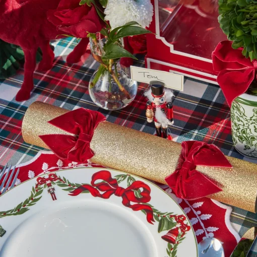 Christmas Decorations<Mrs. Alice Gold Crackers With Red Velvet Bows (Set of 6)