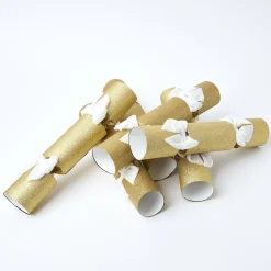 Christmas Decorations<Mrs. Alice Gold Glitter Crackers with White Velvet Bows (Set of 6)
