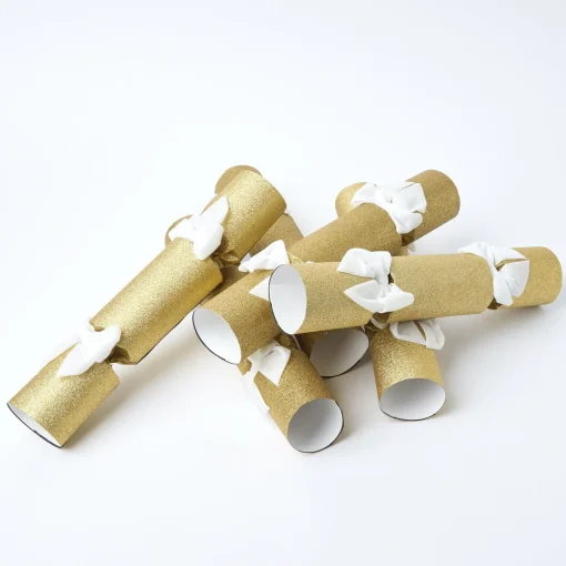 Christmas Decorations<Mrs. Alice Gold Glitter Crackers with White Velvet Bows (Set of 6)