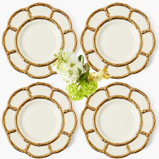 Dinner Plates | Crockery Sets<Mrs. Alice Gold Petal Bamboo Dinner Plates (Set of 4)