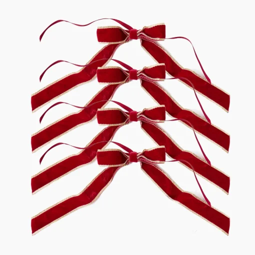 Napkin Rings & Bows<Mrs. Alice Gold Trimmed Red Velvet Bows (Set of 4) - 20cm