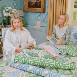 Serena Fresson Fabrics<Mrs. Alice Green & Blue Lady Isabella's Garden Fabric