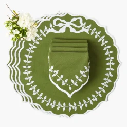 Table Linen Sets | For The Chalet<Mrs. Alice Green Bow Laurel Placemats & Napkins (Set of 4)