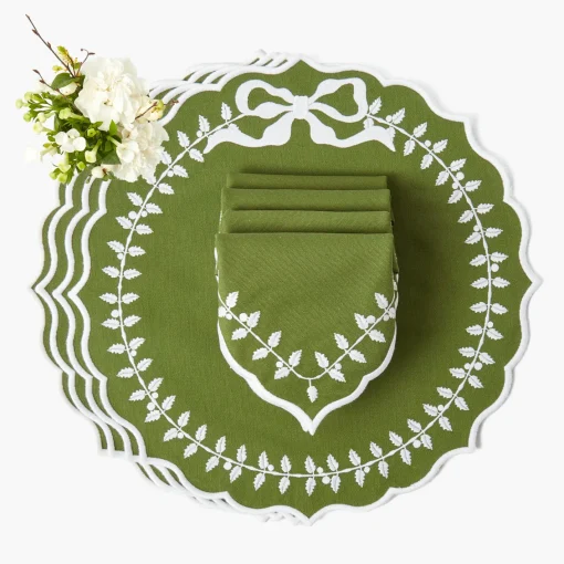 Table Linen Sets | For The Chalet<Mrs. Alice Green Bow Laurel Placemats & Napkins (Set of 4)