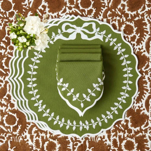 Table Linen Sets | For The Chalet<Mrs. Alice Green Bow Laurel Placemats & Napkins (Set of 4)