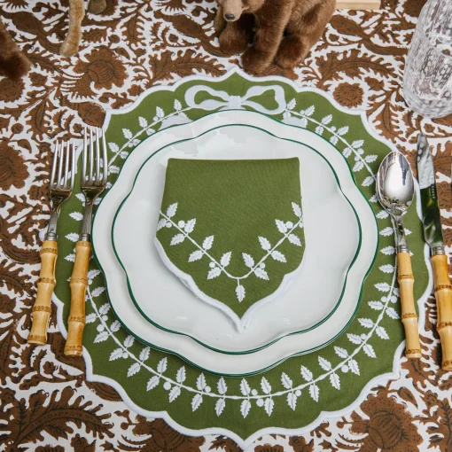 Table Linen Sets | For The Chalet<Mrs. Alice Green Bow Laurel Placemats & Napkins (Set of 4)