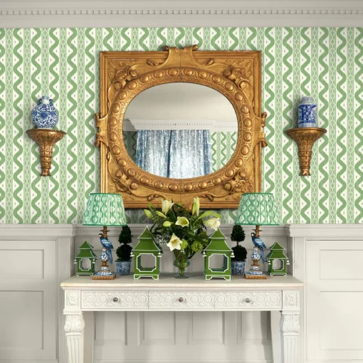 Serena Fresson Wallpapers<Mrs. Alice Green Ikat Stripe Wallpaper