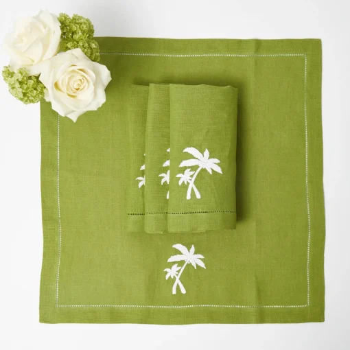 Summer Table Linen | Napkins<Mrs. Alice Green Linen Palm Tree Napkins (Set of 4)