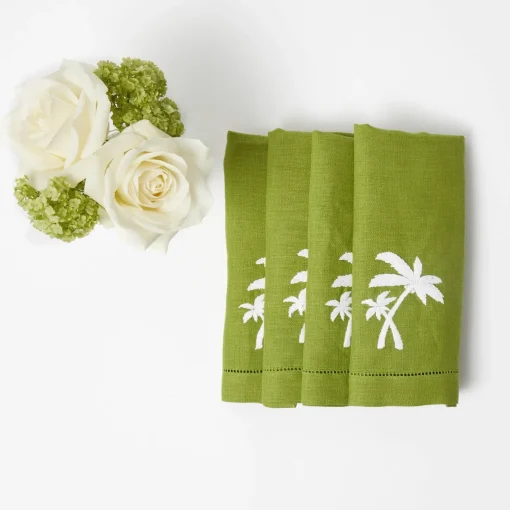 Summer Table Linen | Napkins<Mrs. Alice Green Linen Palm Tree Napkins (Set of 4)