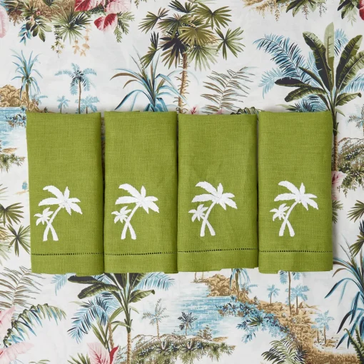 Summer Table Linen | Napkins<Mrs. Alice Green Linen Palm Tree Napkins (Set of 4)