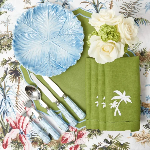 Summer Table Linen | Napkins<Mrs. Alice Green Linen Palm Tree Napkins (Set of 4)