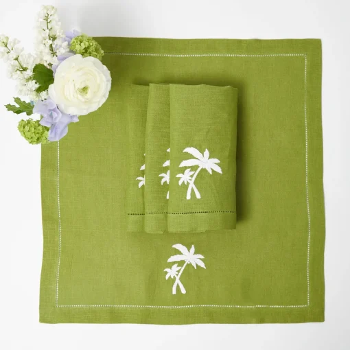 Summer Table Linen | Napkins<Mrs. Alice Green Linen Palm Tree Napkins (Set of 4)