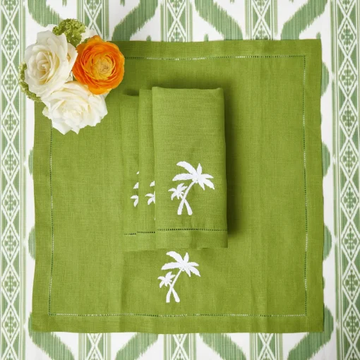 Summer Table Linen | Napkins<Mrs. Alice Green Linen Palm Tree Napkins (Set of 4)