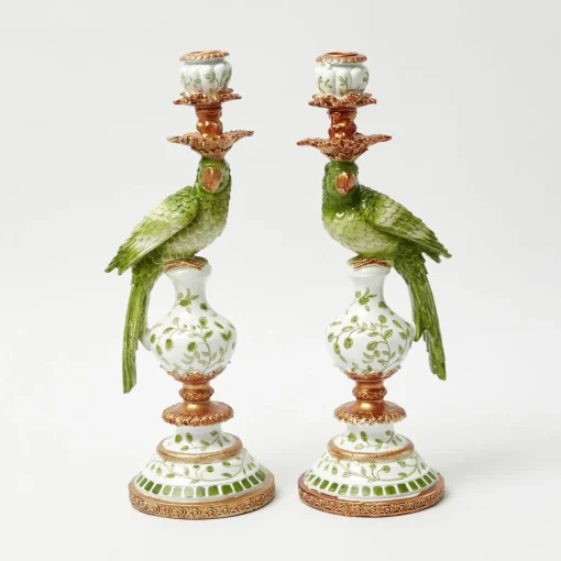 Summer Candleware | Candle Holders<Mrs. Alice Green Parrot Candle Holder (Pair)