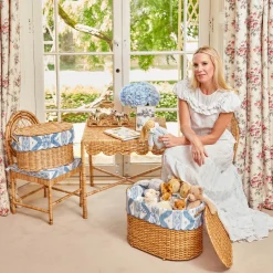For The Hostess | For The Rattan Lover<Mrs. Alice Isabella Rattan Basket with Ikat Liner (Medium)