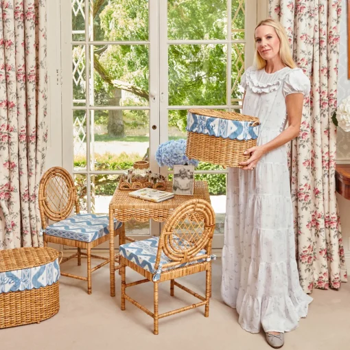 For The Hostess | For The Rattan Lover<Mrs. Alice Isabella Rattan Basket with Ikat Liner (Small)