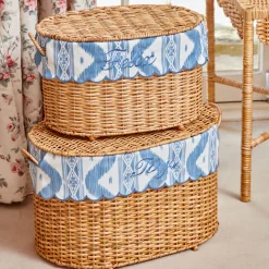 For The Hostess | For The Rattan Lover<Mrs. Alice Isabella Rattan Basket with Ikat Liner (Medium)